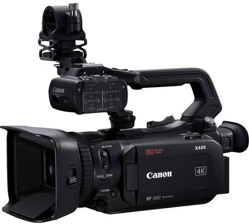 Canon XA55 Pacote de câmera de câmera 4K Professional UHD com Lilliput 7 polegadas HD Full HD, estojo de transporte acolchoado, cartões de memória SD de 128 GB, filtros premium e muito mais
