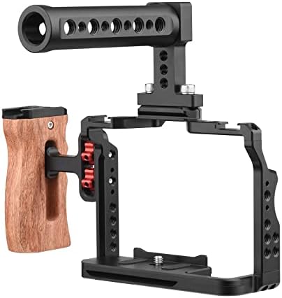 Andoer Câmera de vídeo CAGA + alça superior + liga de alumínio de garra de madeira lateral com sapatos frios duplos inúmeros linhas de 1/4 de polegada Substituição para Sony A7IV/ A7III/ A7II/ A7R III/ A7R II/ A7S II