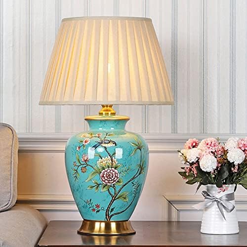 USMJQVZ AMERICANO Vintage Ceramic Table Lamp, flores pintadas à mão e pássaros à beira da cabeceira da cabeceira da cabeceira