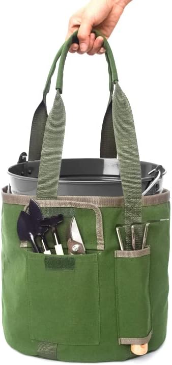 Saco de balde de ferramentas de jardim, organizador de jardinagem para baldes de 5 galões com bolsos, sacos de jardim para ferramentas Caddy de jardim Great Sturdy Canvas Ferramentas Conjunto de ferramentas para homens Jardineiro