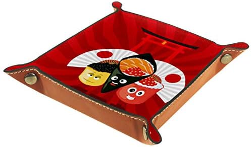 Red Cartoon Sushi Fan Torii Office Office Microfiber Couro Bandeja de armazenamento prático Caixa de armazenamento para carteiras e