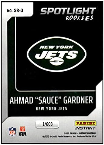 Ahmad Gardner RC 2022 Panini Instant Spotlight Rookie /603BW3 nm+ -mt+ NFL Jets de futebol