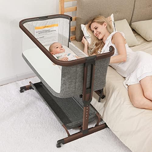 AMKE 3 em 1 bassinetas de bebê, dorminhoco de cabeceira em toda a malha para bebê, berço de bebê com cesto de armazenamento,