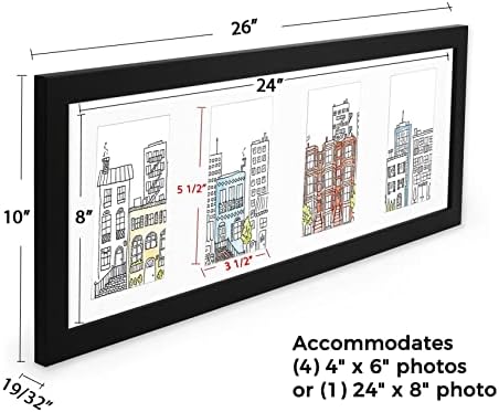 Quadro de imagem de colagem de Edgewood com vidro e madeira reais - detém 4 x6 fotos ou 8 x24 panorâmico, 10 x26, preto