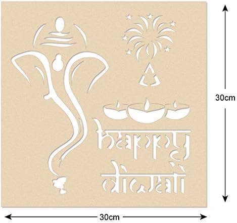 Ganpati e Happy Diwali Wooden Rangoli Stegils definido por Índia colecionável