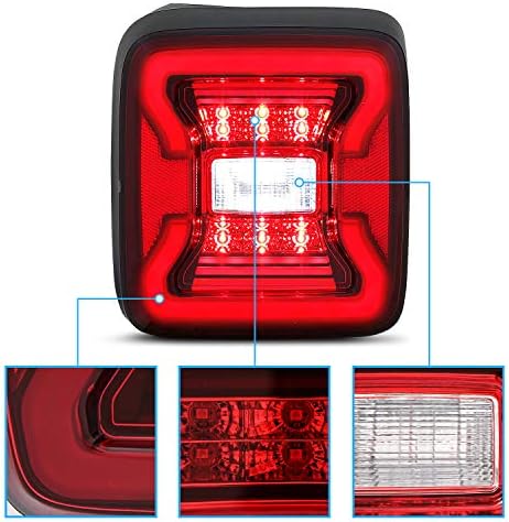 Amerilite para 2018-2021 Jeep Wrangler JL [LED completo] Tubo Clear Red Tampa luminária de luz traseira par - lado do passageiro