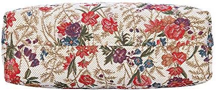 Signare Tapestry Bag dobrável Bolsa de compras reutilizável bolsa de supermercado com design de prado de flores