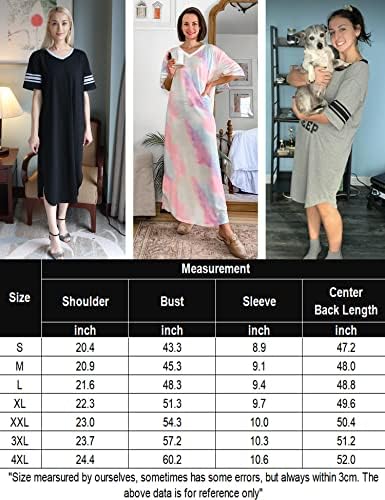 Ekouaer longa camisola, feminino v lounge de pescoço de roupas de dormir superdimensionadas vestido de sono solto S-4xl