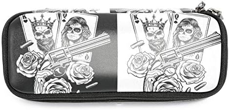 Conceito de Gangsta com rosas de jogo de cartas e revólver 84x55in Canete de capa lápis de lápis com bolsa de armazenamento com