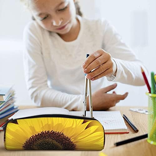 Girassóis florescentes imprimindo pequenos casacos de lápis Saco de armazenamento cosmético portátil para adultos adolescentes para adultos