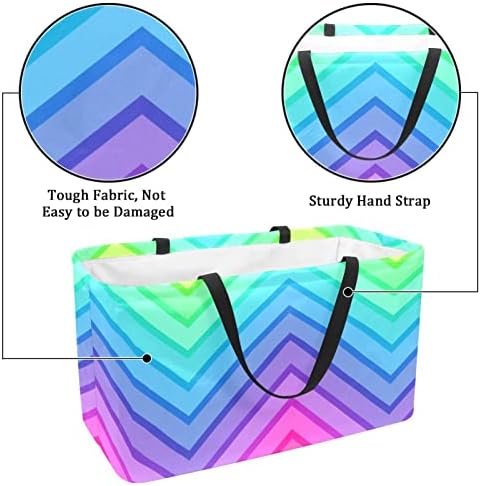 Cesto de compras reutilizável brilhante colorido onda de arco -íris portátil dobramento de piquenique sacolas bolsas