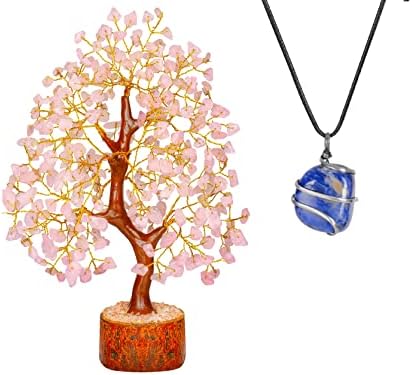 Fashionzaadi Feng Shui Tree, Rose Quartz Crystals - Decoração de Cristal Room, Tree Gemstone - Pedras e Cristais, Cristal de Sodalita,