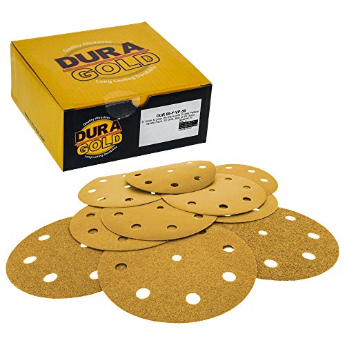 DURA-GOLD 5 Hook & Loop 9 Hole Sanding Discos Pacote de variedade e 5 Hook & Loop Da Backing Plate Pad, 9 orifícios Padrão