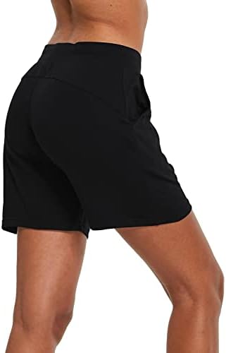 Baleaf Women's Cotton Yoga Shorts Sweat Athletic Lounge Beach Shorts Jersey Planeja com bolsos de cordão
