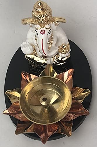 Shree Kreations Poly Resin Ganeshji Idol com Diya Small Ganesh Ji Murti Lorde Ganesh Figure para Ganesh Chaturthi Puja Casa