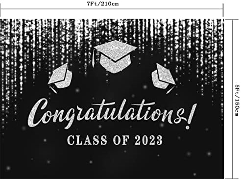 Capisco Black Silver Graduation Cenário de cenário de 2023 Glitter Bokeh Graduation Party Backgrated Parabéns Faculdade