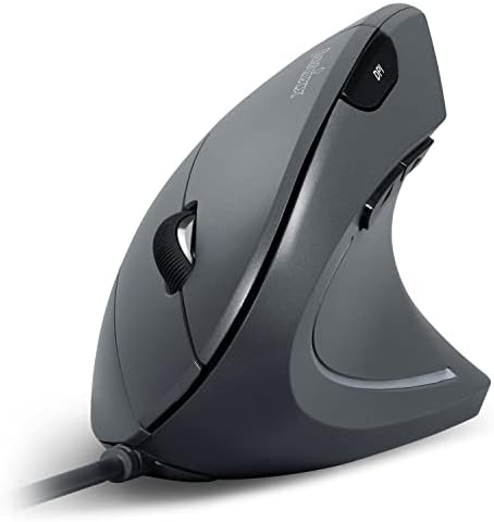 Perixx Perimice -513i Mouse USB vertical com fio - 6 botões com 1000/1600 dpi - design destro - grafite