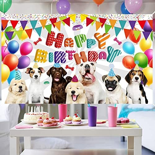 Cenário de aniversário de cachorro, material de festa de aniversário de cachorro, cão feliz aniversario Banner Puppy Photography Background, 110x180cm