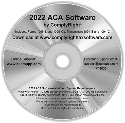 Cumprir o software tributário 2022 ACA | Disco CD do Windows | Para Formulário de Tax E ACA FILHO EL | 15 arquivos eletrônicos
