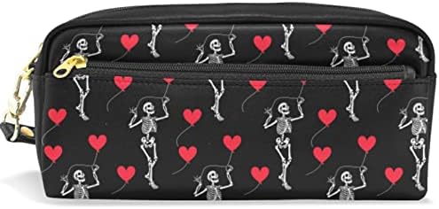 Caixa de lápis de couro Mnsruu, lápis Pounch Skull Romantic Skull Gothic Estetiche Lápis Case Big Capacidade Escola Bolsa de