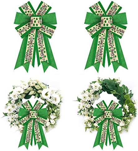 Alibbon 2pcs St. Patrick's Day Bows Para grinaldas, arcos de grinaldas de São Patrício, arcos verdes glitter para artesanato,