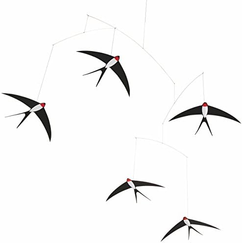 5 Swallows voadores pendurados móveis - 24 polegadas de papelão - feita à mão na Dinamarca por Flensted