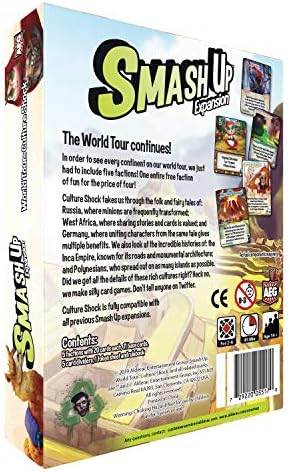 Smash up Up Tour Culture Shock Expansion -AEG, jogo de tabuleiro, jogo de cartas, africano, russo, lendas alemãs e mais, 2 a 4 jogadores, 30 a 45 minutos de jogo, para as idades de 10 anos ou mais