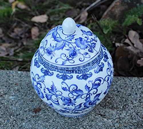 Jarra de capacete decorativo de porcelana azul e branco