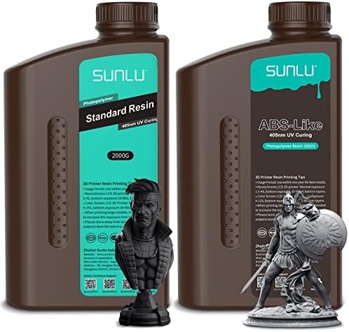 SUNLU 3D Padrão resina padrão 2kg Black & Sunlu 3d Impressora resina tipo ABS 2 kg Cinza escuro, resina de cura UV de 405nm