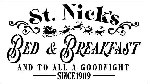 St Nick Bed & Breakfast All a Good Night Sticil por Studior12 | Decoração de casa de Natal DIY | Modelo Mylar reutilizável de sinal de madeira artesanal | Selecione o tamanho