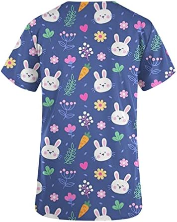 Mulheres de blusa lisa Manga curta 2023 Deep V Neck Gráfico Esfregar feliz Presente Feliz Camisa da blusa de ovo de Páscoa para meninas Ju