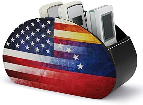 Vintage USA e Venezuela Flag Remote Control Holder/Caddy/Box/bandeja com 5 compartimentos PU Organizador de couro com padrão impressa fofo