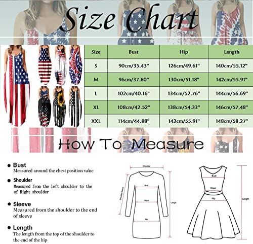 4 de julho Vestidos maxi para mulheres Casual Summer Boho Dress USA Flag Scoop pescoço cami listras sem mangas tie-dye