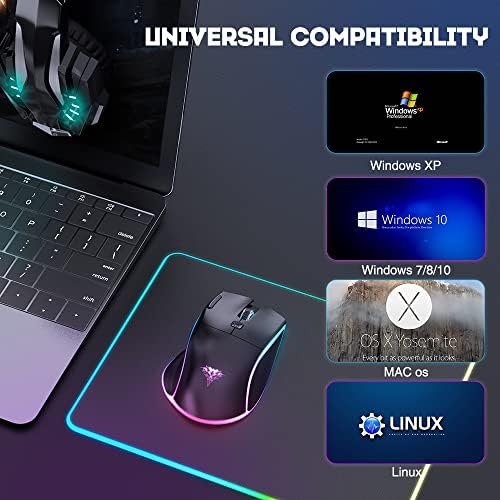 Mouse de jogos sem fio Bengoo KM-2, mouse de computador mouse USB sem fio com 7 botões programados 3 DPI ajustável RGB Backits Botão