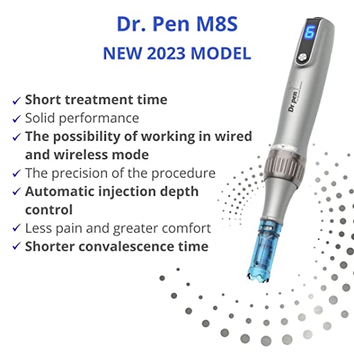 Dr. Pen Ultima M8S - Pen de beleza sem fio - kit de ferramenta de cuidados com a pele + 0,25mm 12pins х2 + 0,25mm 36pins х2 + nano x2 redondo