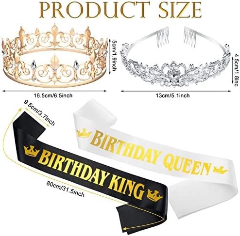 Willbond 2 Set Birthday King and Queen Crown and Sash For Men Mulheres, Crown Fantaspume com caixa presente para aniversário