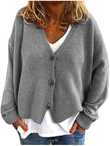 Cardigan suéteres para mulheres tricotadas de tricotado Botão de manga longa de manga longa solta