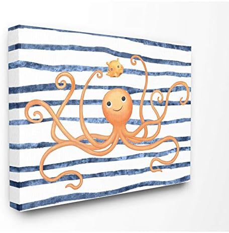 Stuell Industries Octopus Ocean Animal Orange Blue Kids Nursery, design do artista Ziwei Li Wall Art, 24 x 30, tela