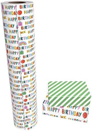 Papel de embrulho de aniversário reversível do wrapaholic - 30 polegadas x 100 pés de roll roll colorido de feliz aniversário design, perfeito para aniversário, festa, chá de bebê e mais ocasiões