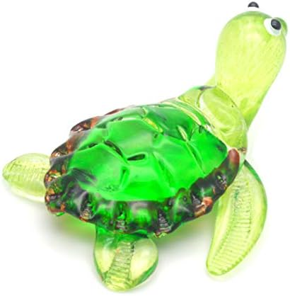 Changthai Design 2 Longo marrom minúsculo marrom marinho estatueta de cor brilhante casca miniatura de vidro soprado de vidro colecionável de tartaruga marinha réptil de tartaruga aquática