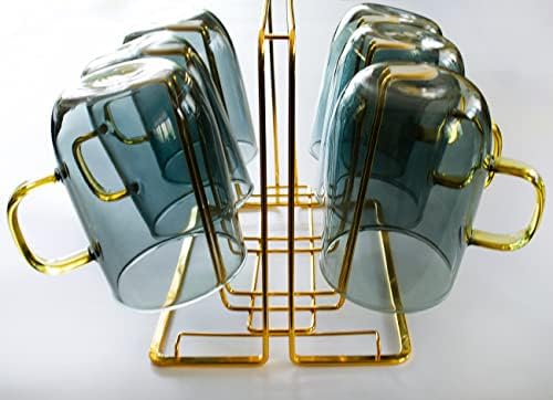 XJHOMA Counter Golden Metal Caneca Ganchs Rack de armazenamento de cozinha em casa e xícaras de chá de café de 6pc [conjunto