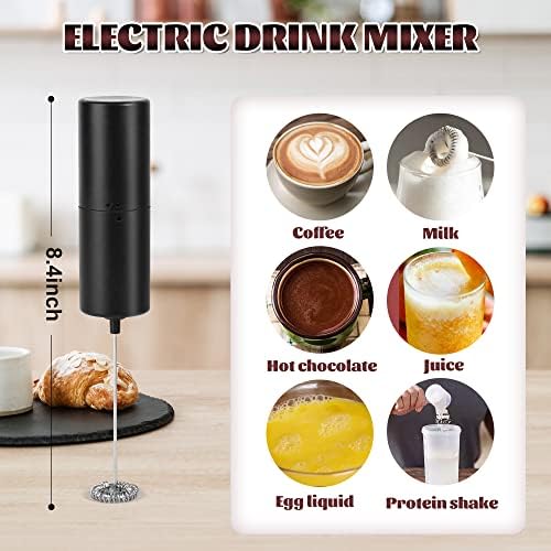 Frother de leite de alto valor preto portátil, misturador de bebidas operadas por bateria, mini misturador de café para café com leite, cappuccino, matcha, chocolate quente