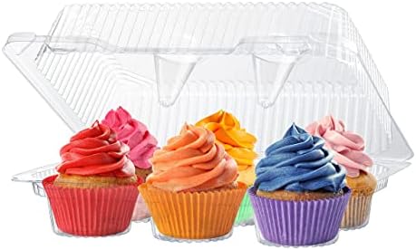 Caixas de recipientes de cupcake de plástico | 6 Compartimento - 55 pacote | DOZEN DOZEN DOZE DE DOME DESPONSÍVEL COM TAMPA COM TIDA