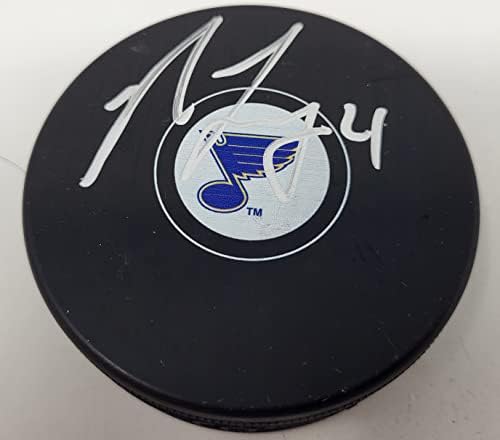 Nick Leddy autografou Puck St Louis Blues NHL Puck com cubo livre