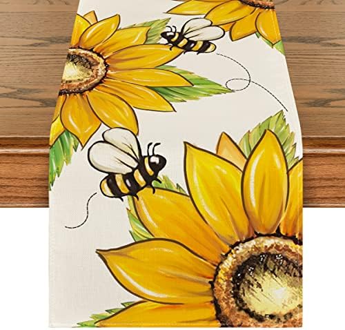Modo Artóide Girassol Sunflower Summer Table Runner, decoração sazonal de mesa de jantar de cozinha de primavera para decoração