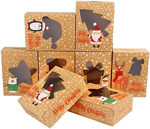 Lokipa Christmas Bakery Cookie Boxes ， 24pcs Christmas Kraft Paper Pastry Treat Caixas de presente para festas de Natal
