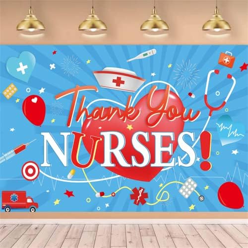 LooLo Thank You Nurses Banner com 70.8''x43.3 '', Banner da Semana das Enfermeiras da Happy para a Festa do Dia de Enfermagem, Apreciação de enfermeiros para o pano de fundo para a cabine fotográfica do dia nacional de enfermagem.