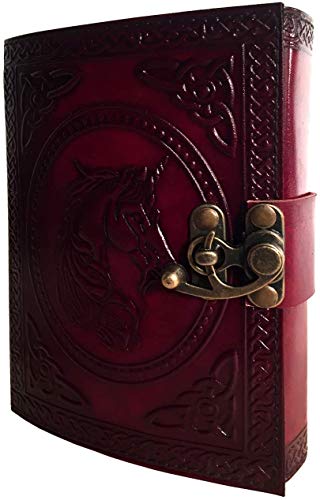 Handmade Leather Journal Unicorn Releved Notebook Organizer Planner Book of Shadows Poesia Livro do Livro do Livro do Livro do Livro