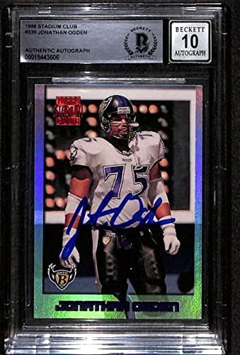 339 Jonathan Ogden RC - 1996 Cartões de futebol do Stadium Club classificados BGS Auto 10 - Bolsas de futebol autografadas