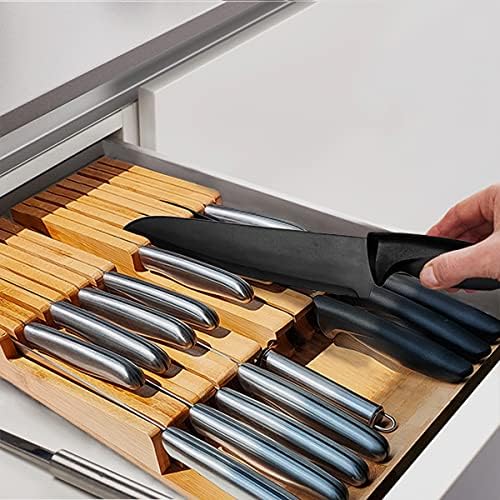 Bloco de faca de Niuxx In-Drawer com 16 facas, organizador de facas de bambu para facas de bife, facas chefs e apontador,